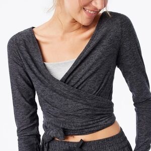Outdoor Voices Cloud Knit Charcoal Wrap Top